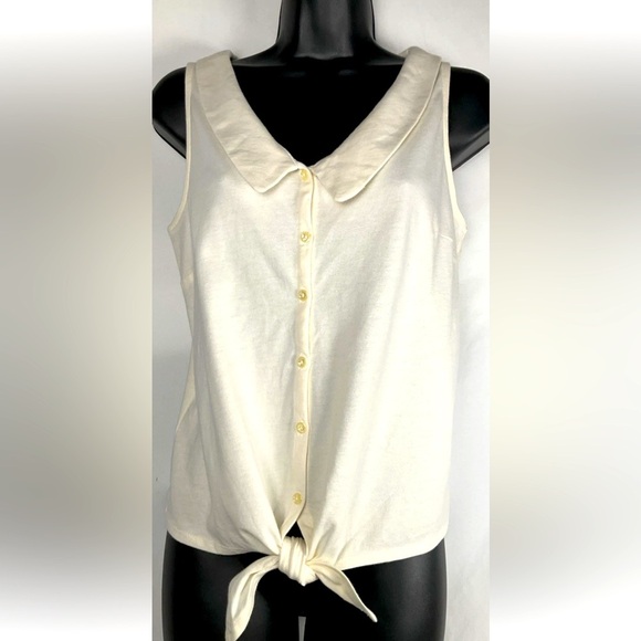 Anthropologie Womens White Sz Small Biloxi Tie Front Top Button Up New With Tags - Picture 1 of 9